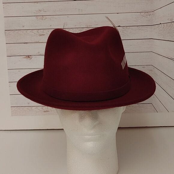MEN'S MONTIQUE BURGUNDY 100% WOOL FELT 2 1/4" BRIM FEDORA HAT. H62 - Picture 1 of 8